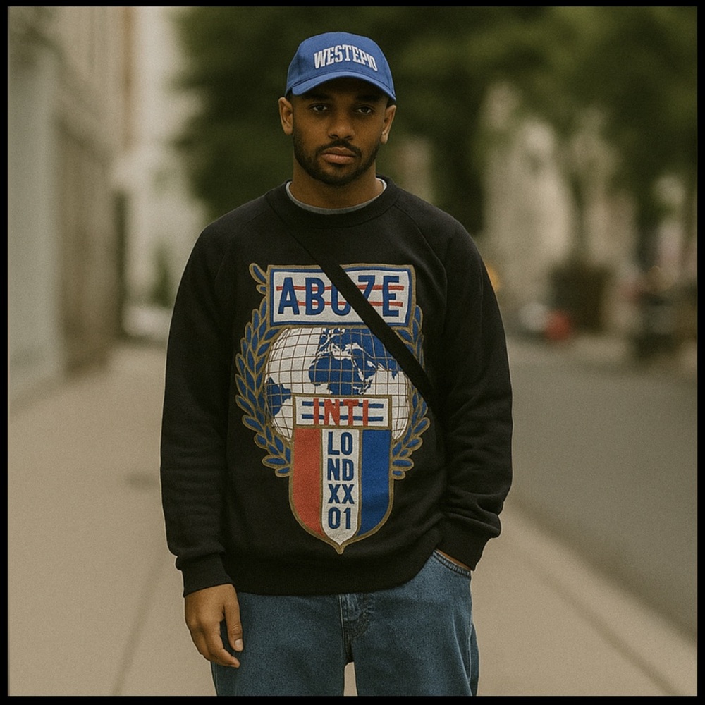 Black Crewneck Sweater with Graphic Design